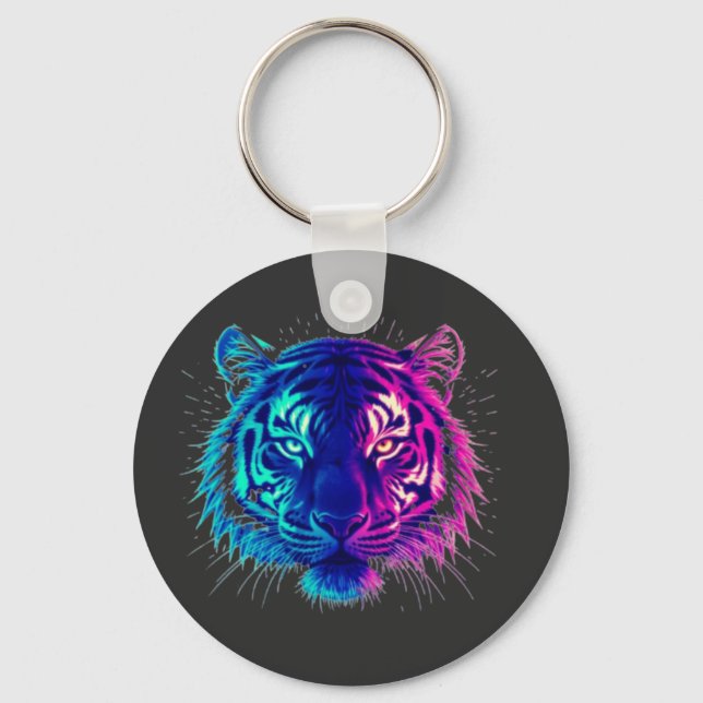 Porte-clés Neon White Tiger – Glowing Cyberpunk Wildlife Art (Recto)