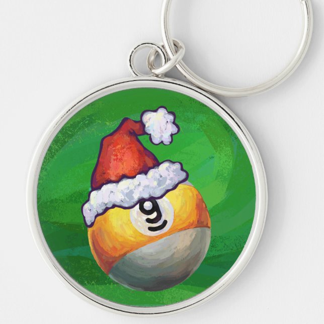 Porte-clés Neuf boule à Santa Hat sur Vert (Devant)
