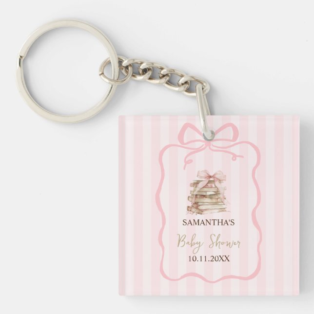 Porte-clés New Chapter Pink Bow Stripes Baby Shower (Devant)