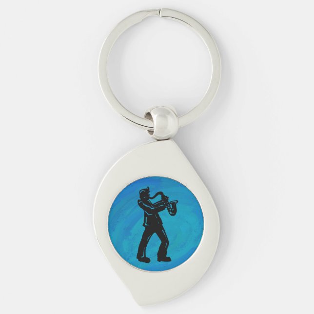 Porte-clés New York Boogie Nuits Saxophone Bleu (Devant)