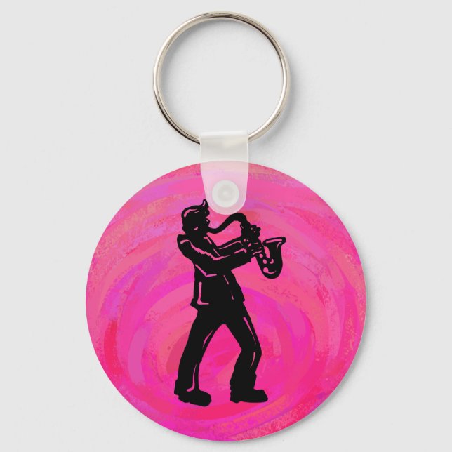 Porte-clés New York Boogie Nuits Saxophone Hot Pink (Recto)