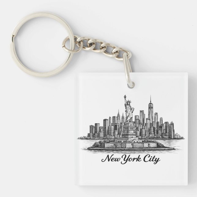 Porte-clés New York City Skyline Line Art Illustration (Devant)
