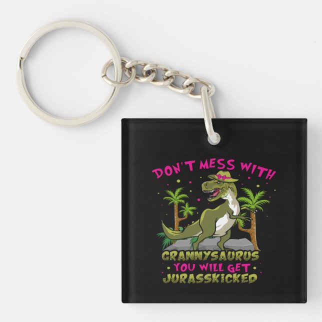 Porte-clés N'hésitez pas avec Grannysaurus Carré Porte - clé (Devant)