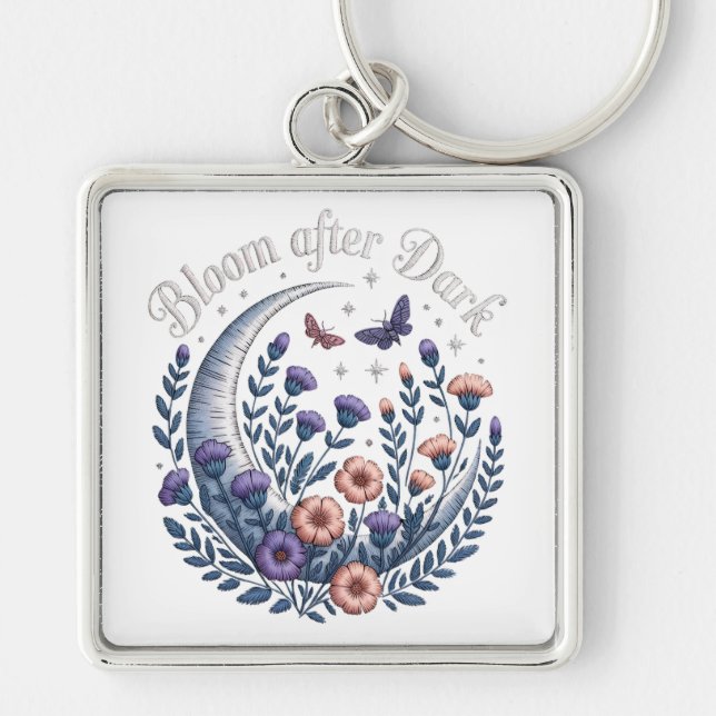 Porte-clés Night Garden Faux Embroidered Moon with Moths (Devant)