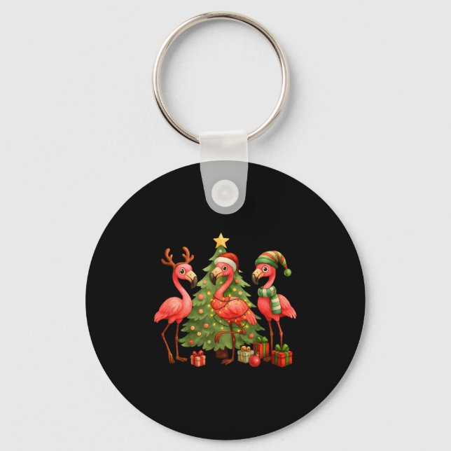Porte-clés Nk Christmas Flamingos _ Cute Holiday Tree &amp; D (Recto)