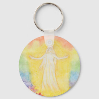 Porte-clés Noël aquarelle peinture ange et arc-en-ciel