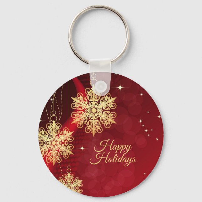 Porte-clés Noël cadeau Red Golden Snowflakes Holiday (Recto)