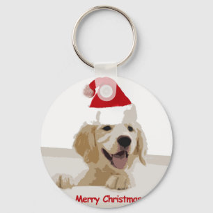 Porte-clés Noël de Golden Retriever avec Santa Hat