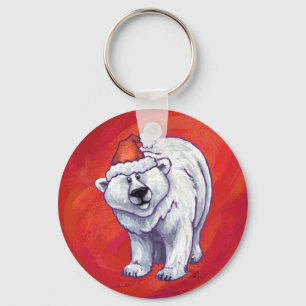 Porte-clés Noël de l'ours polaire sur le rouge