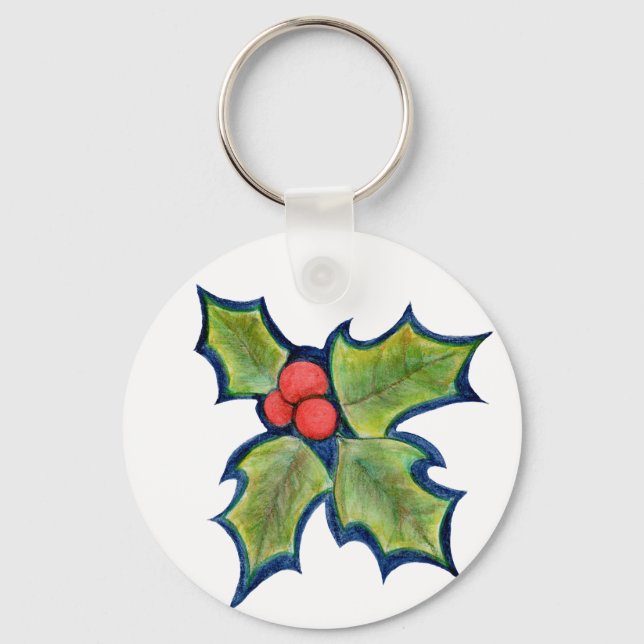 Porte-clés Noël Holly Feuilles, Berries rouges (Recto)
