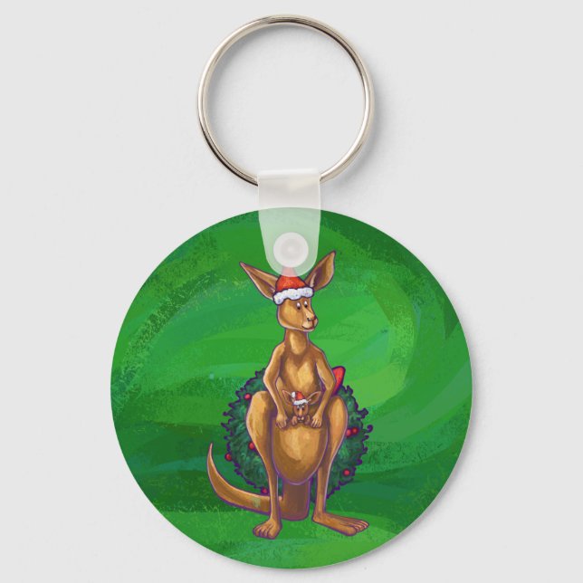 Porte-clés Noël Kangaroo sur le dos vert peint (Recto)