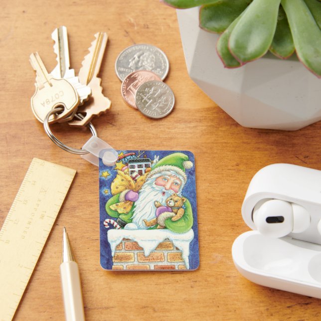 Porte-clés Noël mignon, Père Noël à Chimney avec jouets (Bureau)