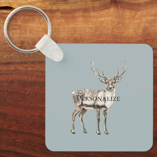 Porte-clés Noël Rustique Pin de Cerf Vert Personnalisé (Recto)