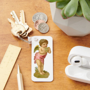 Porte-clés Noël vintage, ange musicien avec flûte de Pan