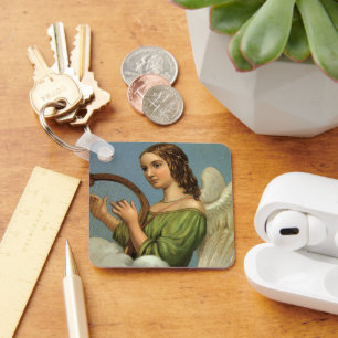 Porte-clés Noël vintage, Ange victorien avec Harpe musicale