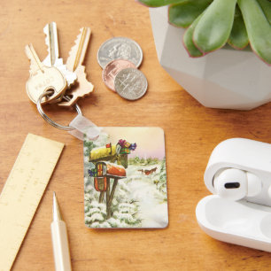 Porte-clés Noël Vintage, boîtes aux lettres dans le paysage h