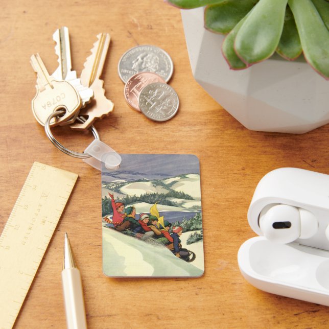 Porte-clés Noël vintage, Enfants dormant sur la montagne (Bureau)