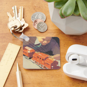 Porte-clés Noël Vintage, Garçon Jouant avec des Toys Trains