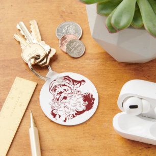 Porte-clés Noël vintage, joyeux Père Noël en rouge rétro