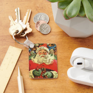 Porte-clés Noël vintage, le Père Noël à Sleigh avec jouets