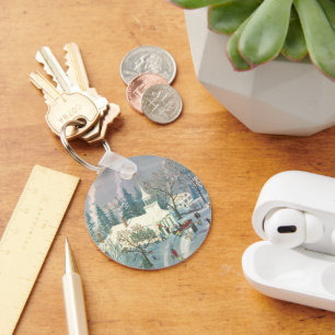 Porte-clés Noël vintage, Les gens vont à l'église en neige