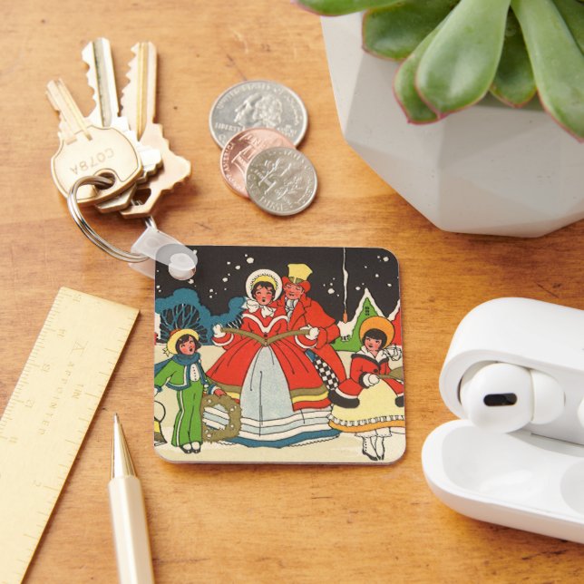 Porte-clés Noël vintage, une famille chantant des chants de m (Bureau)
