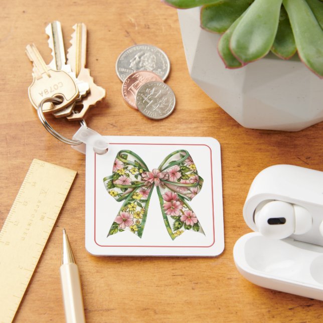 Porte-clés Nœud floral rose et vert personnalisé Prépa (Bureau)