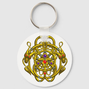 PORTE-CLÉS NOEUDS CELTIQUES D'OR AVEC DRAGONS DOUCES