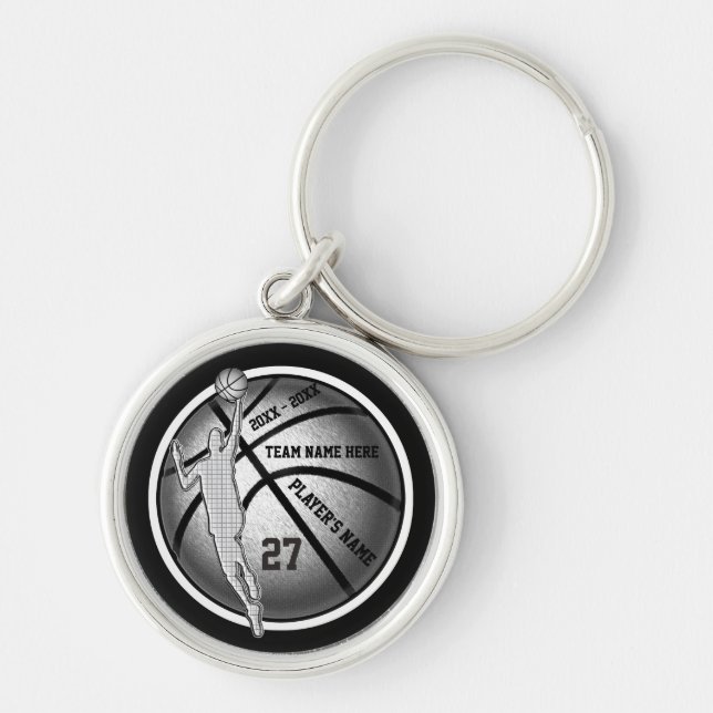 Porte-clés Noir, Argent, Blanc, Cadeaux de basket pour garçon (Devant)