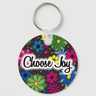 Porte-clés Noir avec des fleurs colorées Choisir Joy Porte - 