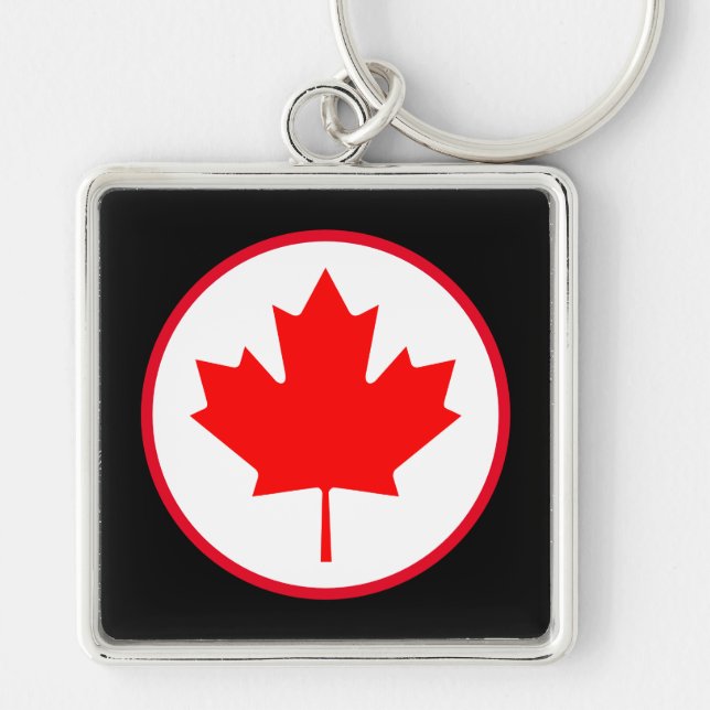 Porte-clés Noir blanc d'érable de cercle rouge canadien (Devant)