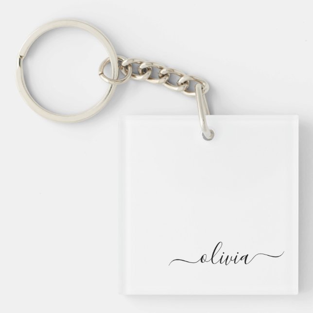 Porte-clés Noir Blanc moderne Script Girl Monogramme Nom (Devant)