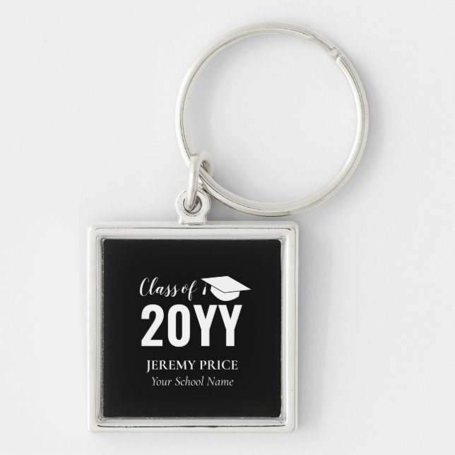Porte-clés Noir & Blanc Votre nom Diplôme personnalisé Cadeau (Devant)