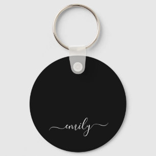 Porte-clés Noir et blanc Nom du monogramme de script moderne