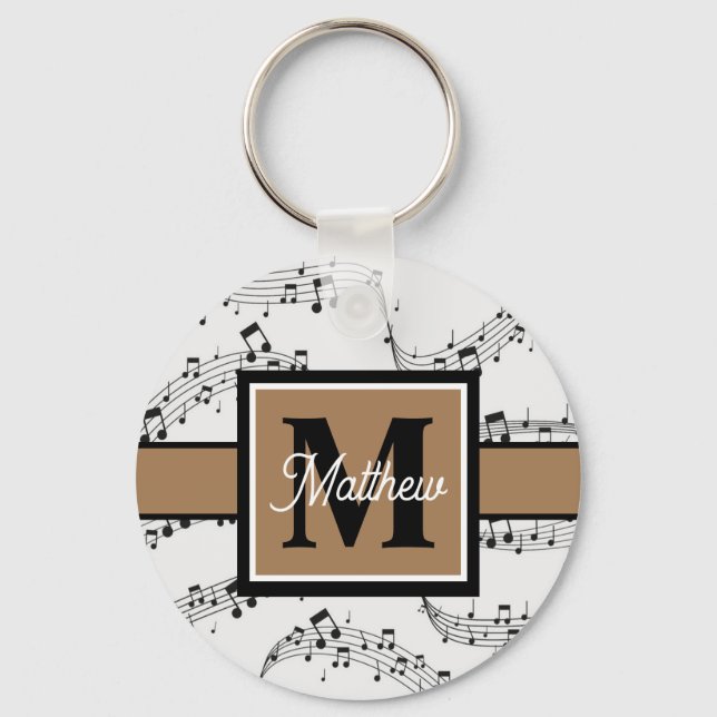 Porte-clés Noir et blanc Note musicale Musicien Monogramme (Recto)
