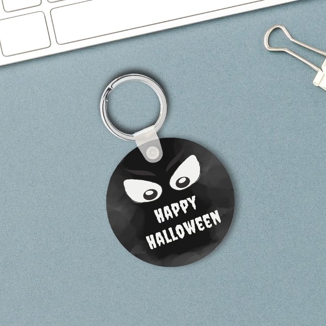 Porte-clés Noir et blanc Spooky Halloween personnalisé (Happy Halloween Black and White Custom Keychain,)