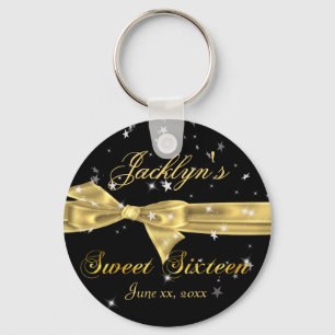 Porte-clés Noir, Gold Sparkle Sweet sixteen Party Favoriser