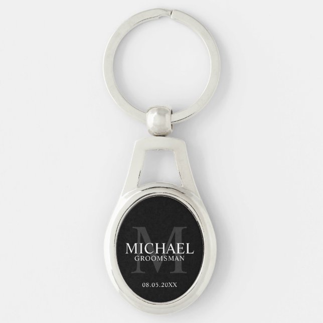 Porte-clés Noir Groomsmen Personnalisé Nom et monogramme (Devant)