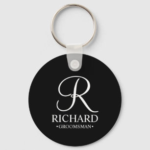 Porte-clés Noir Nom et monogramme du Groomsman Personnalisé