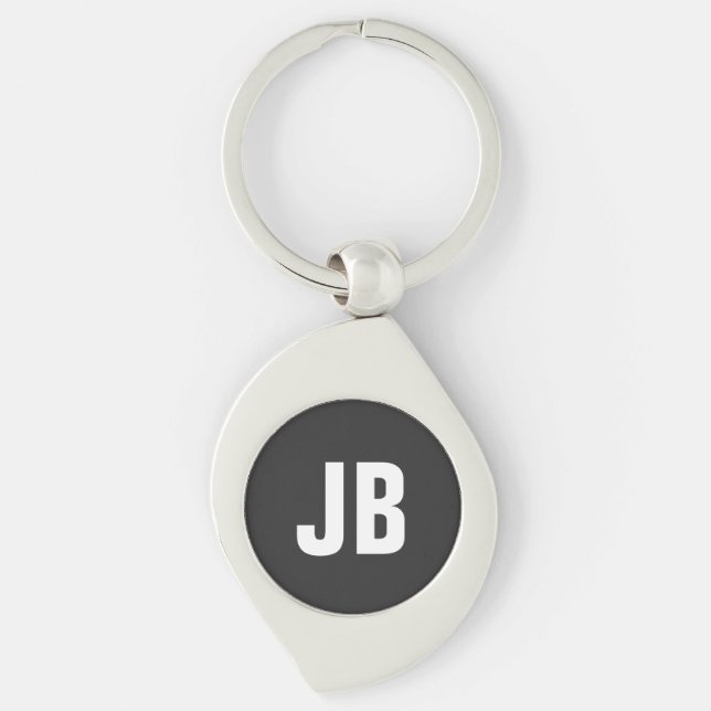 Porte-clés Noir sobre simple et tendance initiales monogramme (Devant)