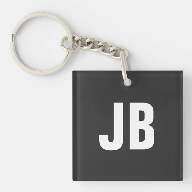 Porte-clés Noir sobre simple et tendance initiales monogramme (Devant)