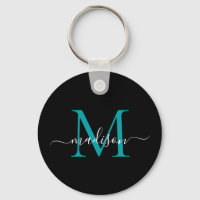 Noir Turquoise Nom Monogramme Élégant Script moder