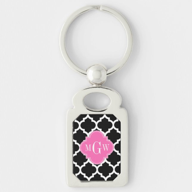 Porte-clés Noir Whal Marocain #5 Hot Rose #2 Nom Monogramme (Devant)