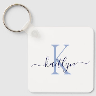 Porte-clés Nom bleu Monogramme initial