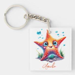 Porte-clés Nom customisé Souriant Orange Starfish Lover Cadea