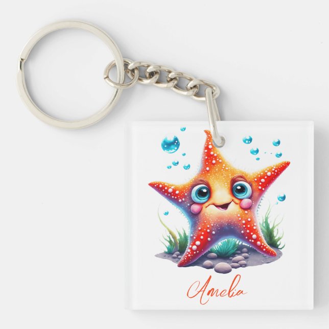 Porte-clés Nom customisé Souriant Orange Starfish Lover Cadea (Devant)