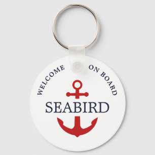 Porte-clés Nom de bateau moderne Ancre Rouge Blanc Bleu Bleu 