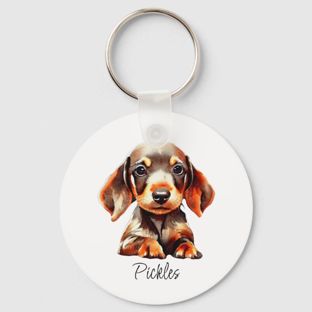 Porte-clés Nom de chiot teckel mignon (Recto)