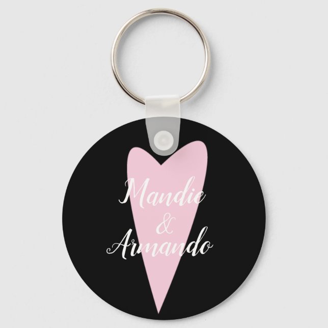 Porte-clés Nom de couple Cœur Rose Mignon (Recto)