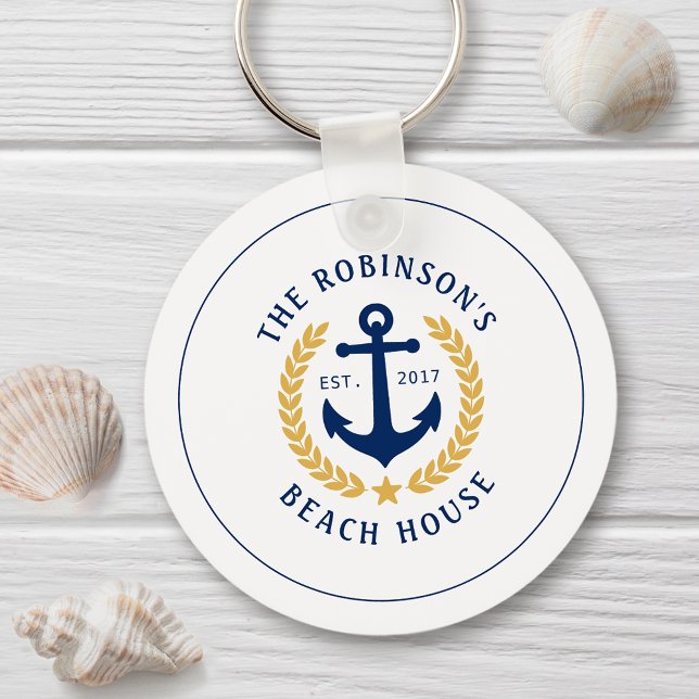 Porte-clés Nom de famille Beach House Ancre Gold Laurel Star (Créateur téléchargé)